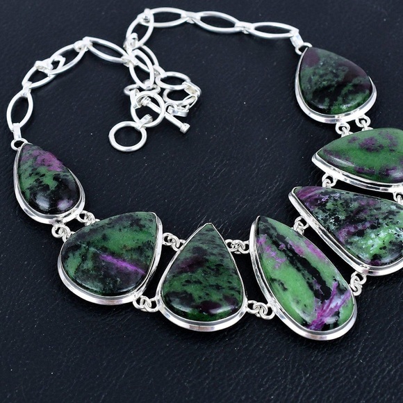 Ruby Zoisite Necklace! Handmade Gemstones and 925 Stamped Sterling Silver! - Picture 5 of 11